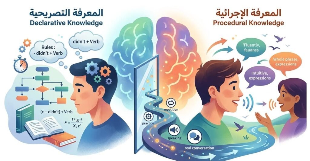بتفهم القواعد بس مش عارف تطبقها في الكلام؟ | الحل العملي خطوة بخطوة 1 السبب الحقيقي عندك نوعين من المعرفة مش واحدة