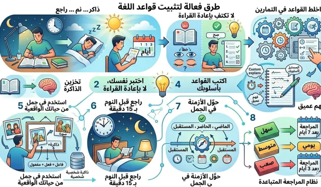 بتحفظ القواعد وتنساها؟ | إزاي تثبت الجرامر في دماغك للأبد 3 طرق عملية تثبت بيها الجرامر في دماغك