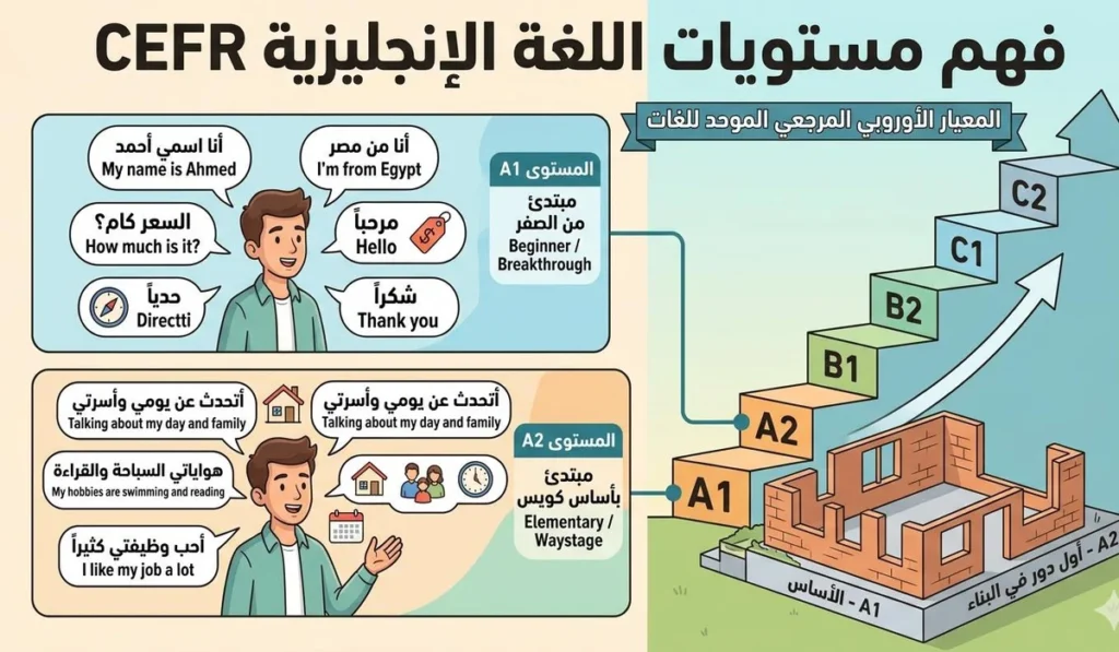 يعني إيه المستوى A1–A2 في الإنجليزي؟