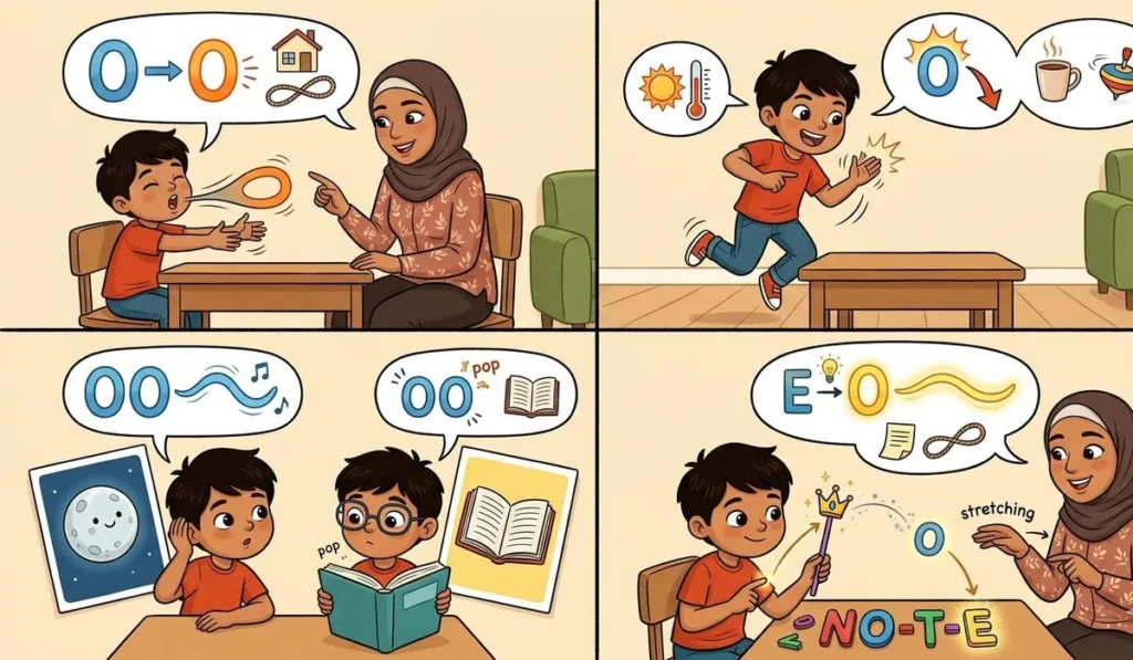 طريقة نطق حرف O بالإنجليزي وأشهر أصواته 2 أشهر الغلطات اللي الأطفال بيعملوها في نطق حرف O — وإزاي تساعدي ابنك ينطقه صح بسهولة