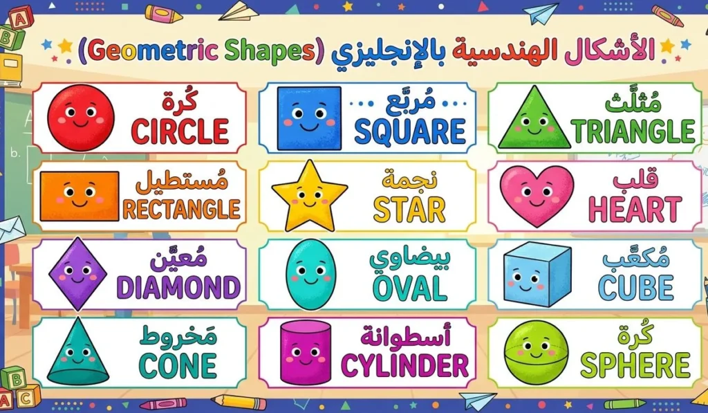 كلمات الأشكال الهندسية بالإنجليزي