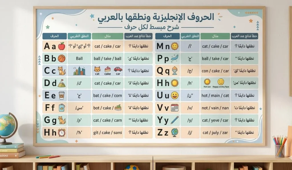 الحروف الإنجليزية ونطقها بالعربي — شرح مبسط لكل حرف